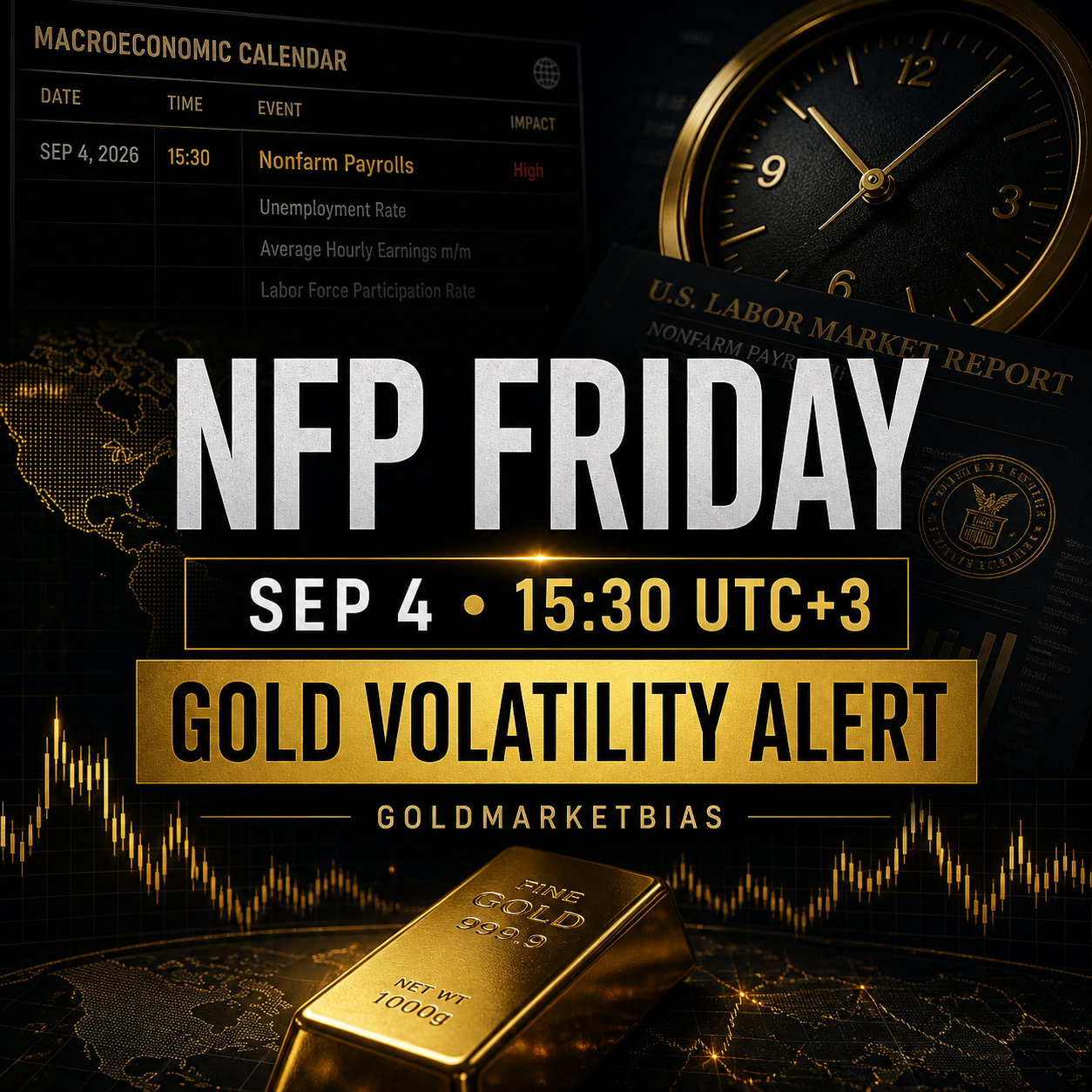 NFP Friday September 4 2026 at 15:30 UTC+3, 13:30 London BST and 08:30 New York EDT